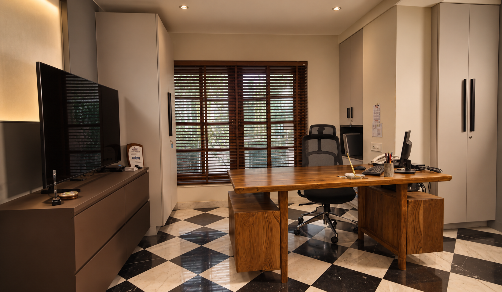 Office workspace with solid wood desk, Lansdowne, Kolkata