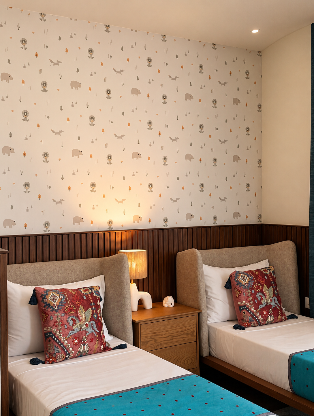 Children's bedroom with animal wallpaper, showcase villa, Bantala