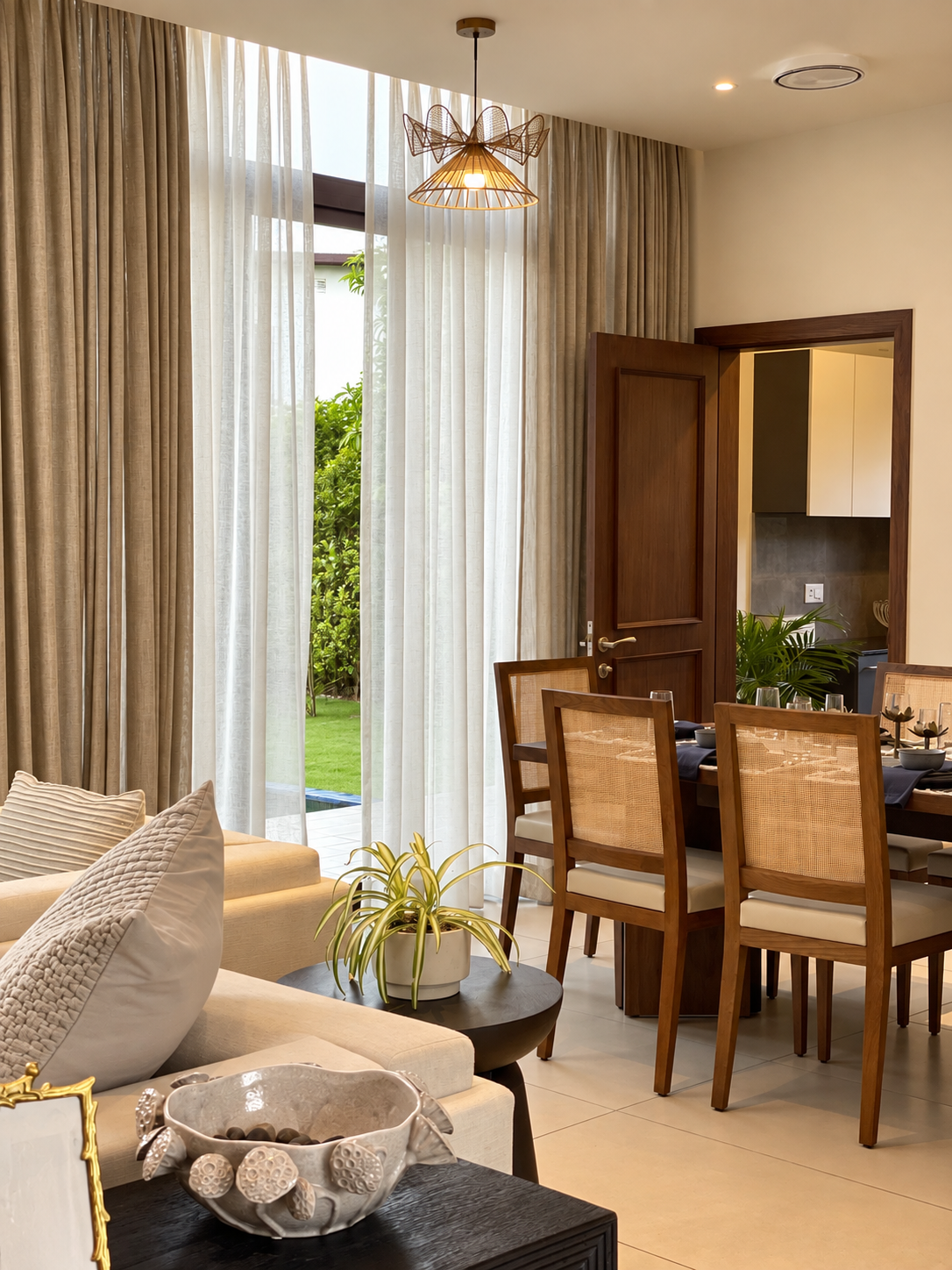 Living and dining area with garden view, showcase villa, Bantala