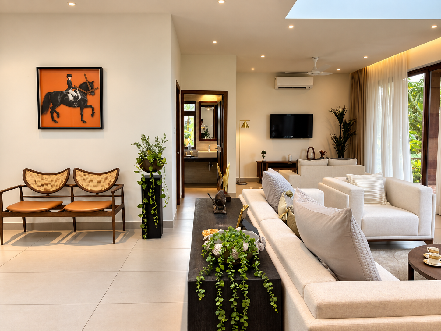 Living room with cane chairs, showcase villa, Bantala
